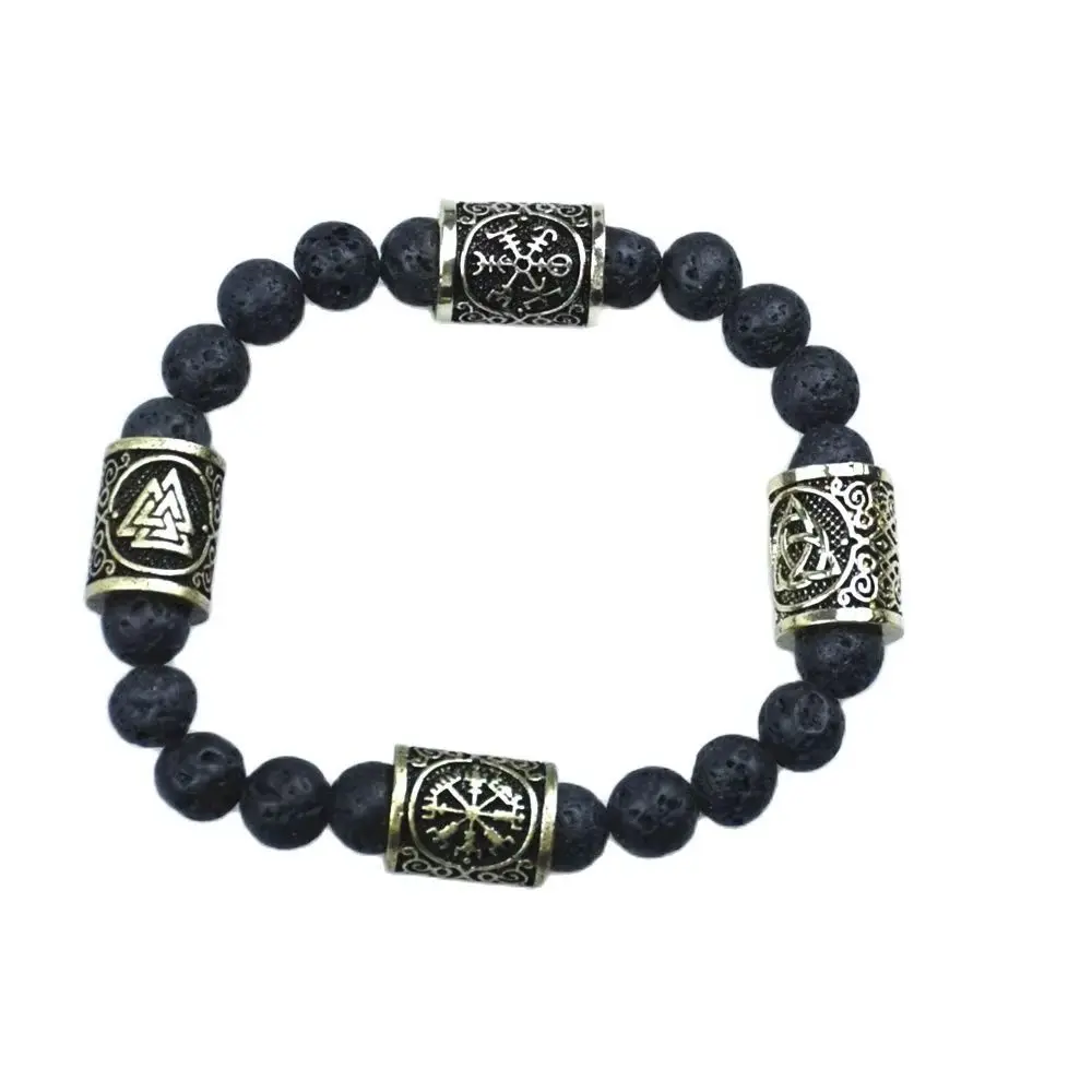 Slavic Men Bracelet Natural Lava Stone rune Bead Amulet Vikingos Compass celts knot Runes Jewelry