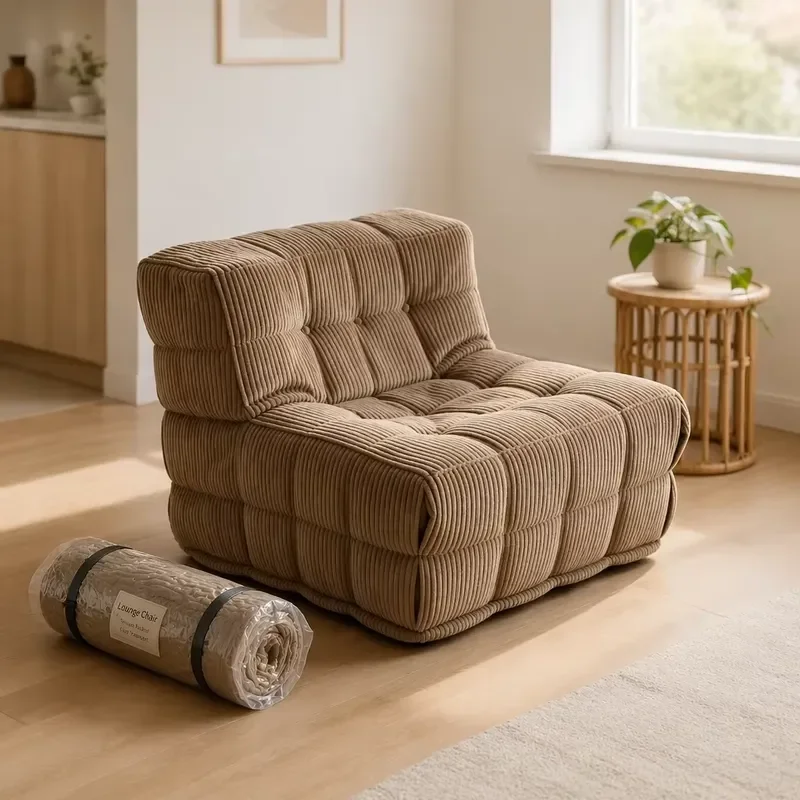 Vacuum Roll Packed Single Foam Sofa Waffle Texture Styling Custom Size Vacuum Compression Sofa for Indoor Living Room