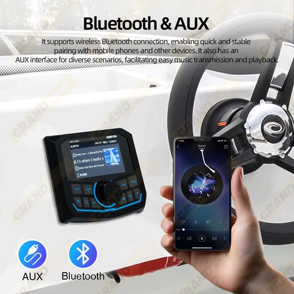 Reproductor marino RadioMP5, barco estéreo para yate, RV, ATV, UTV, carrito de Golf, FM, AM, RDS, medios digitales, Audio, Bluetooth, IPX5, resistente al agua