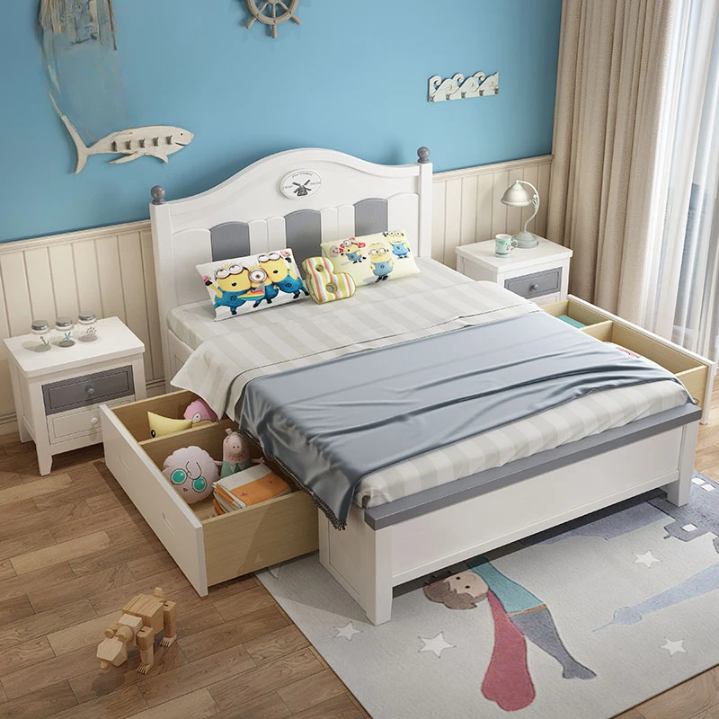 Letto per bambini in legno massello ragazzo 1.5m singolo semplice cassetto portaoggetti combinazione di mobili per camerette per bambini