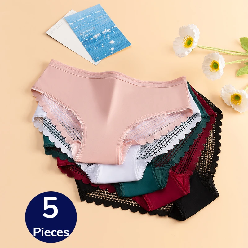 WarmSteps 5er-Set Damen-Slips, modische Spitze, weiche, ausgehöhlte Slips, sexy Dessous, atmungsaktiv, bequem, Unterhose, heiß