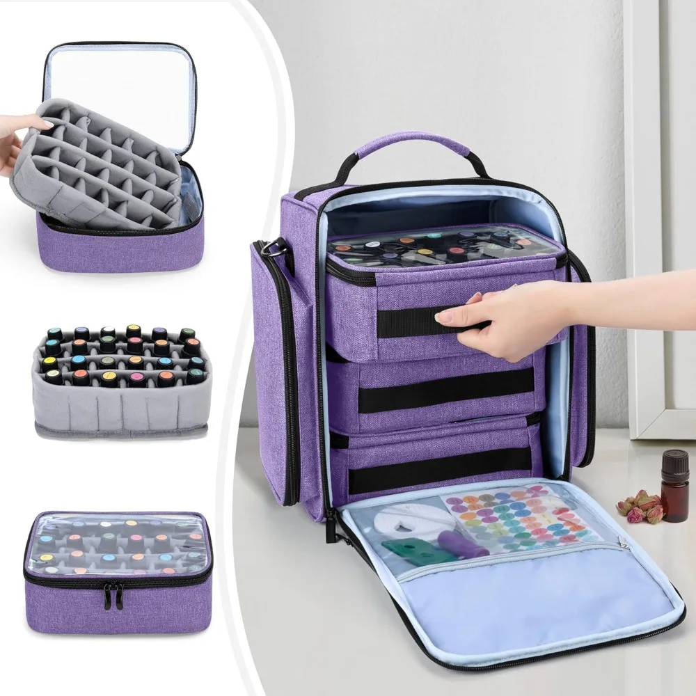 

Essential Oil Storage with 2 Sheet Labels, Essential Oil Case Holds 72 Bottles (15ml - 30ml), Purple