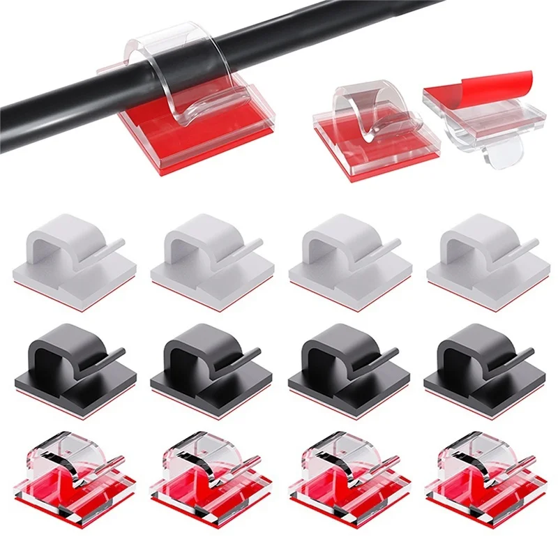 50pcs Cable Organizer Clips Cable Winder Holder Cord Protector USB Data Cable Management Adhesive Hooks For Car Earphone Mouse