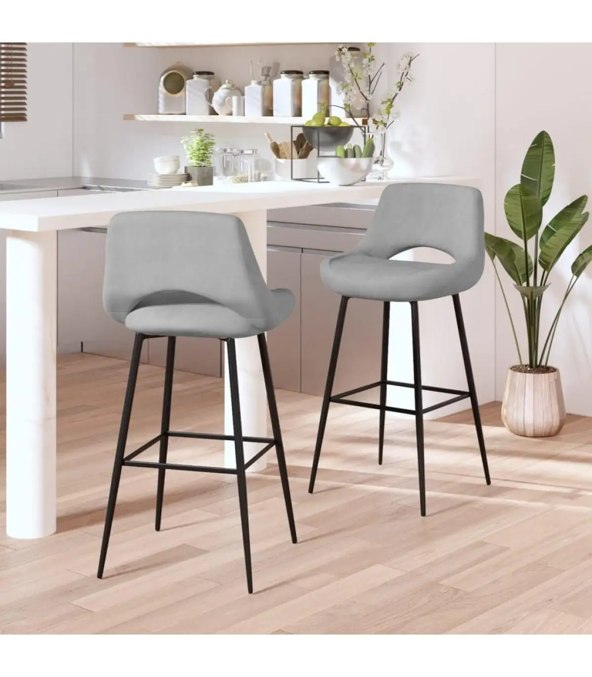 Kitchen stools Kitchen stools 2 units light gray velvet