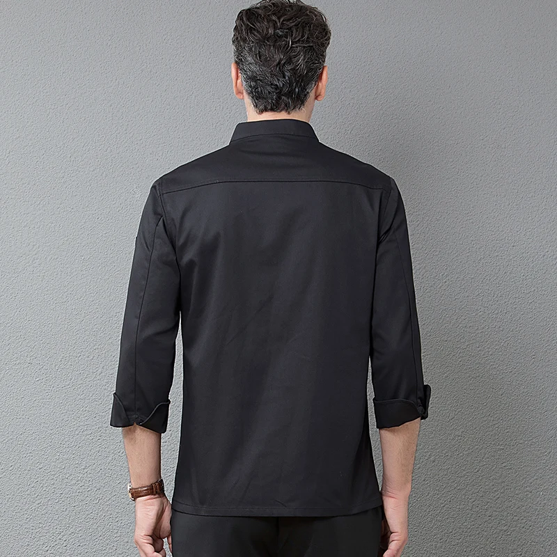 Uniformes de trabajo negros de manga larga de alta calidad, ropa de trabajo para restaurante, Hotel, barbacoa, cocina, servicio de comida, Tops de