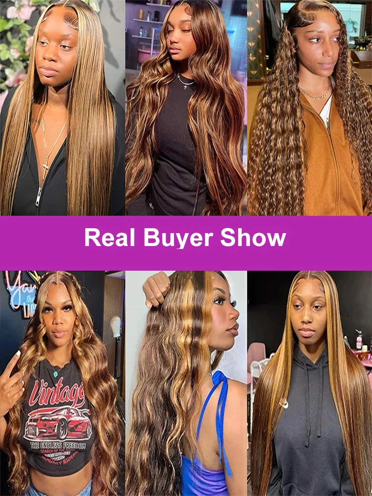 Sogreat Brazilian Body Wave Hd Lace Front Human Hair Wigs For Women 250% Density Highlight Bouncy Water Wave Wig 13X4 Transparent Lace Frontal Wigs Wet And Wavy P4/27 Brown Ombre Colored Swiss Lace Wi image 6