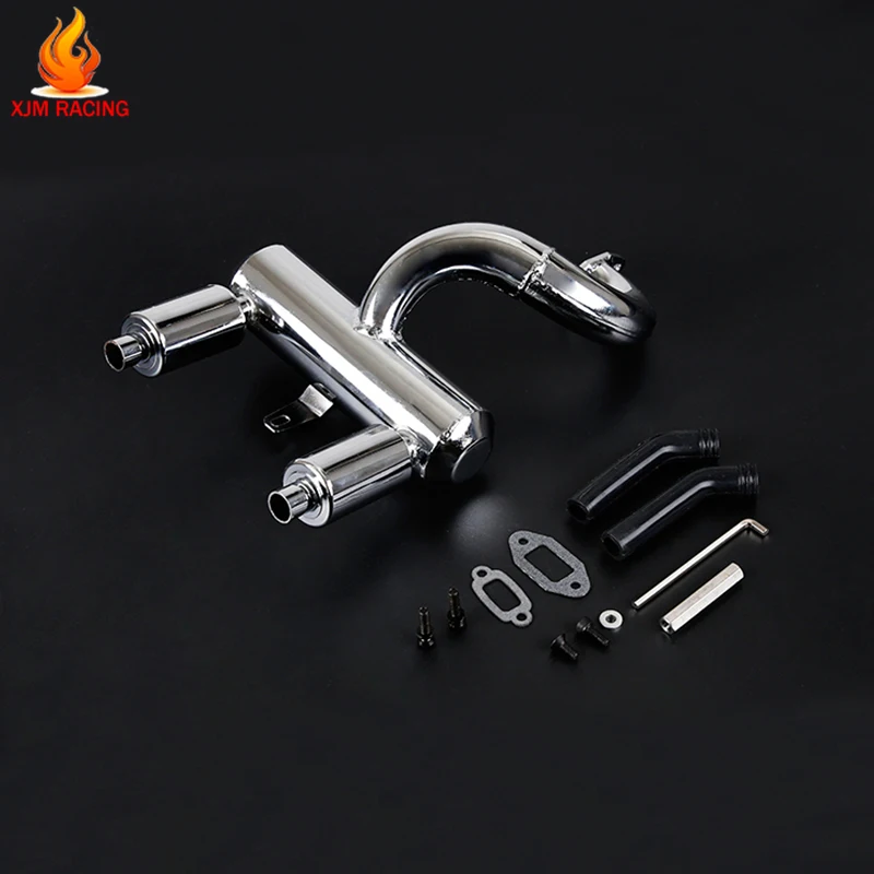 

Metal Silent Double Exhaust Pipe with Muffler Set for 23CC ~ 45CC Engine for 1/5 Losi 5ive T ROFUN ROVAN LT KM X2 Rc Car Parts