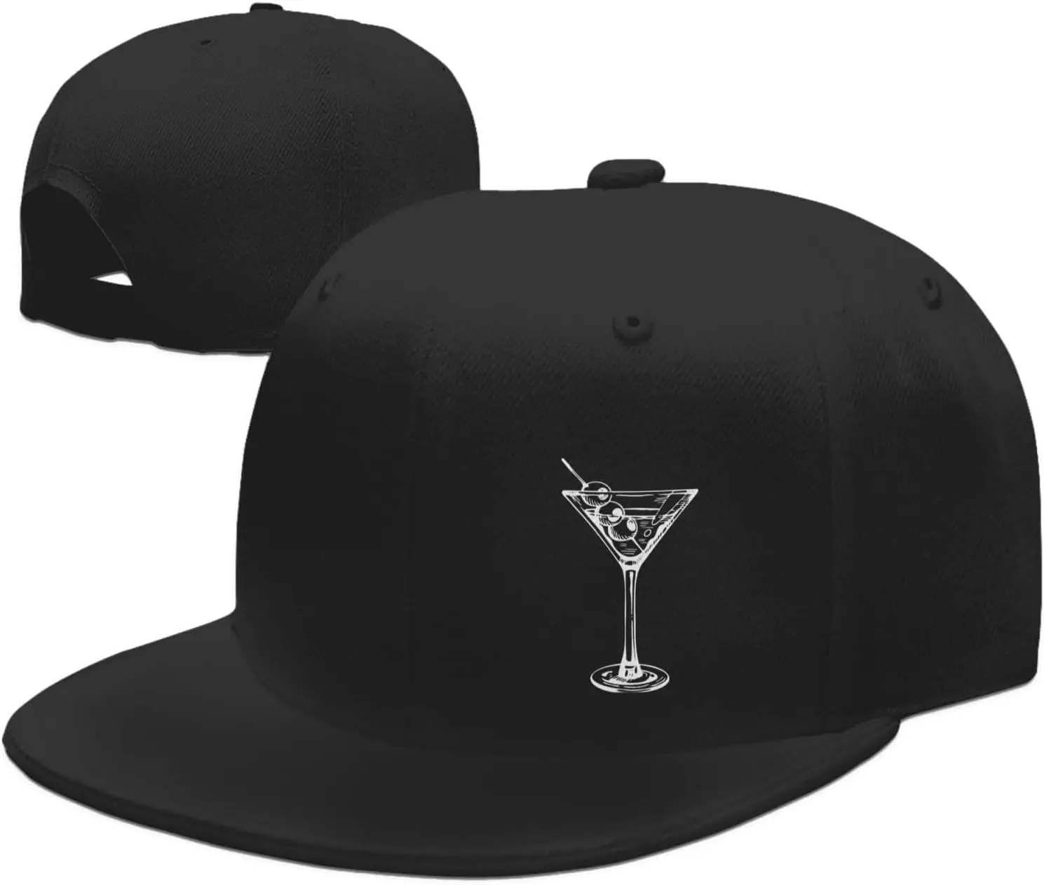 Martini Glass Hats for Men Women Adjustable Flat Brim Bill Baseball Cap Fashionable Hip Hop Trucker Hat Black