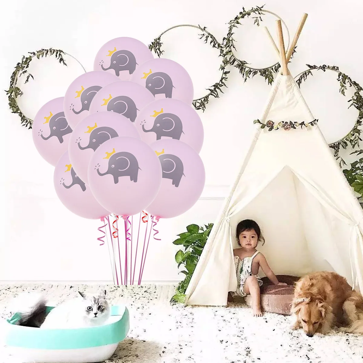 

20Pcs Colorful Elephant Balloons Set Latex Cartoon Print Birthday Party Decoration Supplies 12 Inches Kids Garden Theme