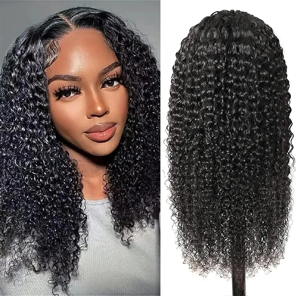 Jerry Curly 13X4 Lace Front Wig Human Hair 200% Density Pre Plucked With Baby Hair Deep Wave Wig Afro Kinky Curly 13x6 HD Lace Front Human Hair Wigs for Woman Natural Black