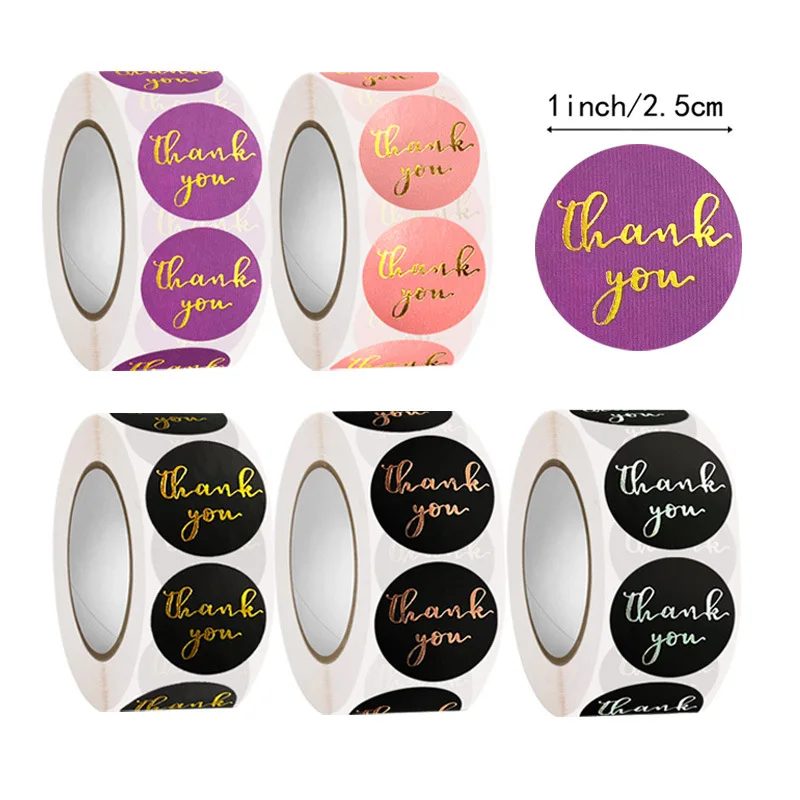 100-500 Stuks 1Inch Dank U Stickers Esthetische Zwart Goud Folie Sticker Roll Voor Envelop Bruiloft Bakpapier Zegel Lable 2.5Cm