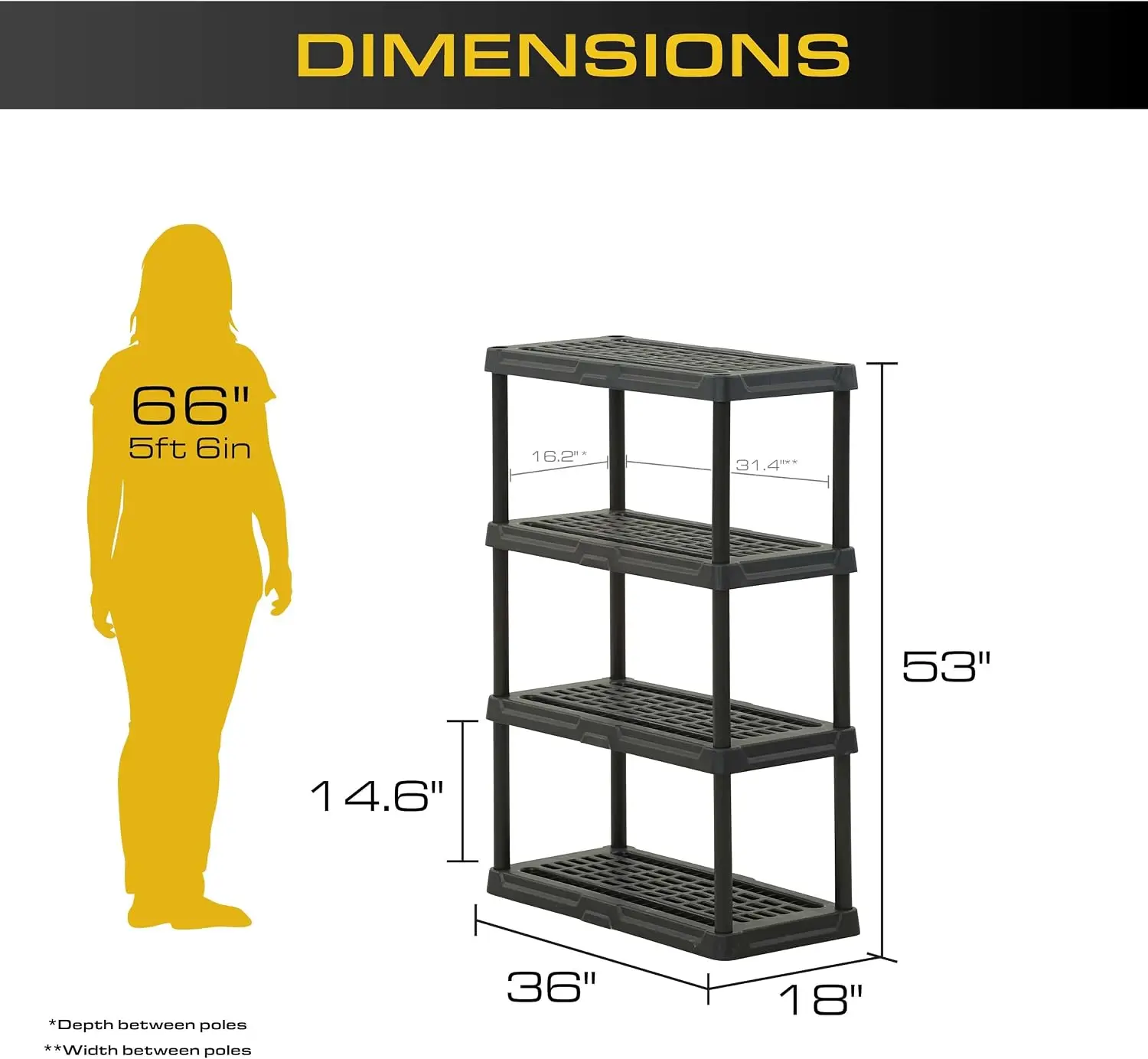 4-Tier Heavy Duty Plastic Storage Shelves for Garage, 2 Pack