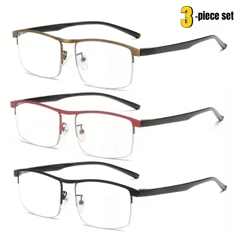 3pcs Set Elegant Metal Half Frame Reading Glasses Suitable for Men And Women Casual School Business Decors Ideal Gift Choice Bla