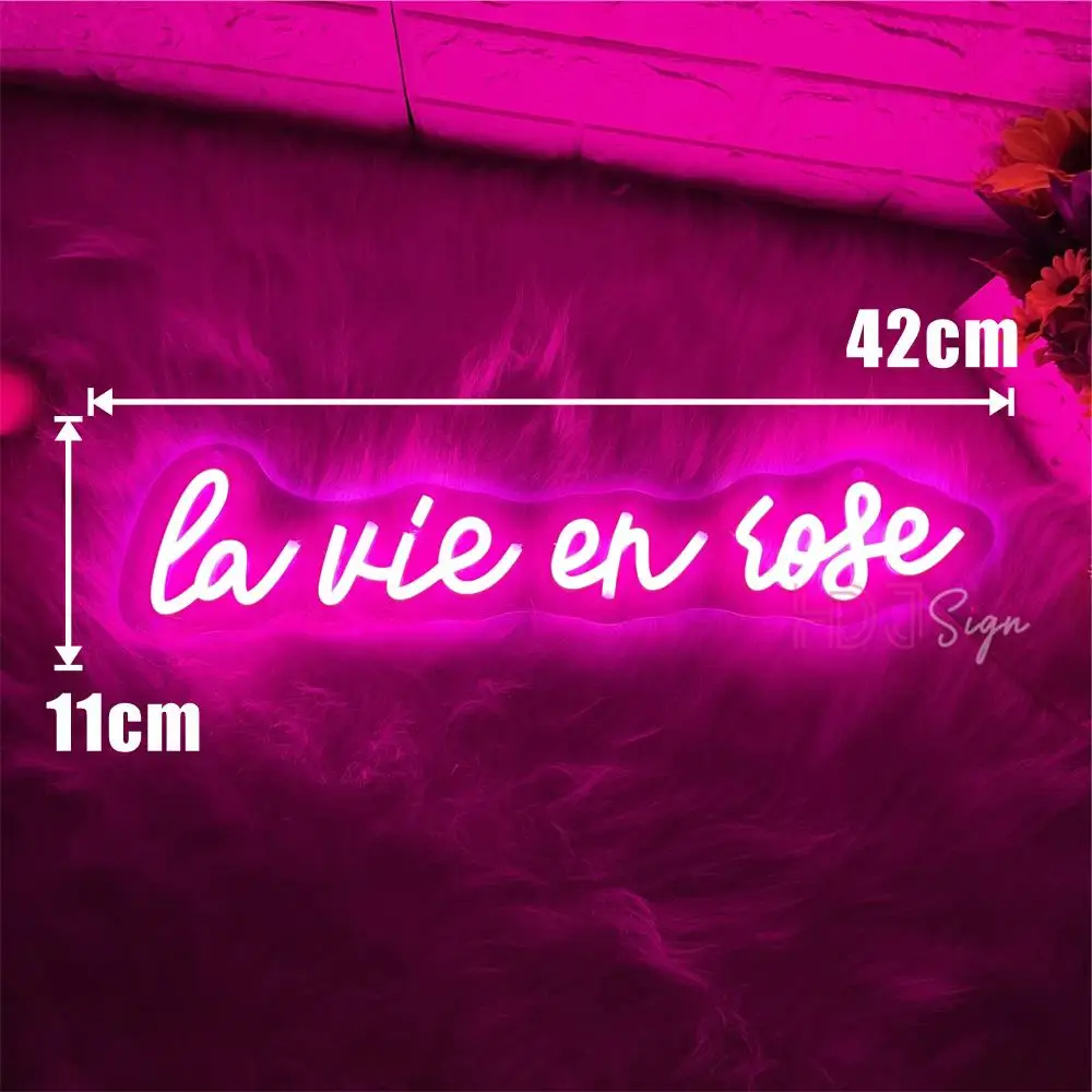 Custom Neon Sign La Vie En Rose Neon Led Sign Girl Room Decoration Wall Neon Lights Bedroom Decor Salon Bar Club Light Up Sign