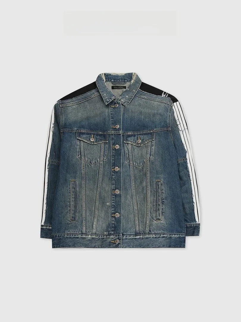 

Backatone Rhine Stadium Distressed Denim Jacket Versatile Patchwork BFF1053CC Neutral Style Long Sleeve Button Closure