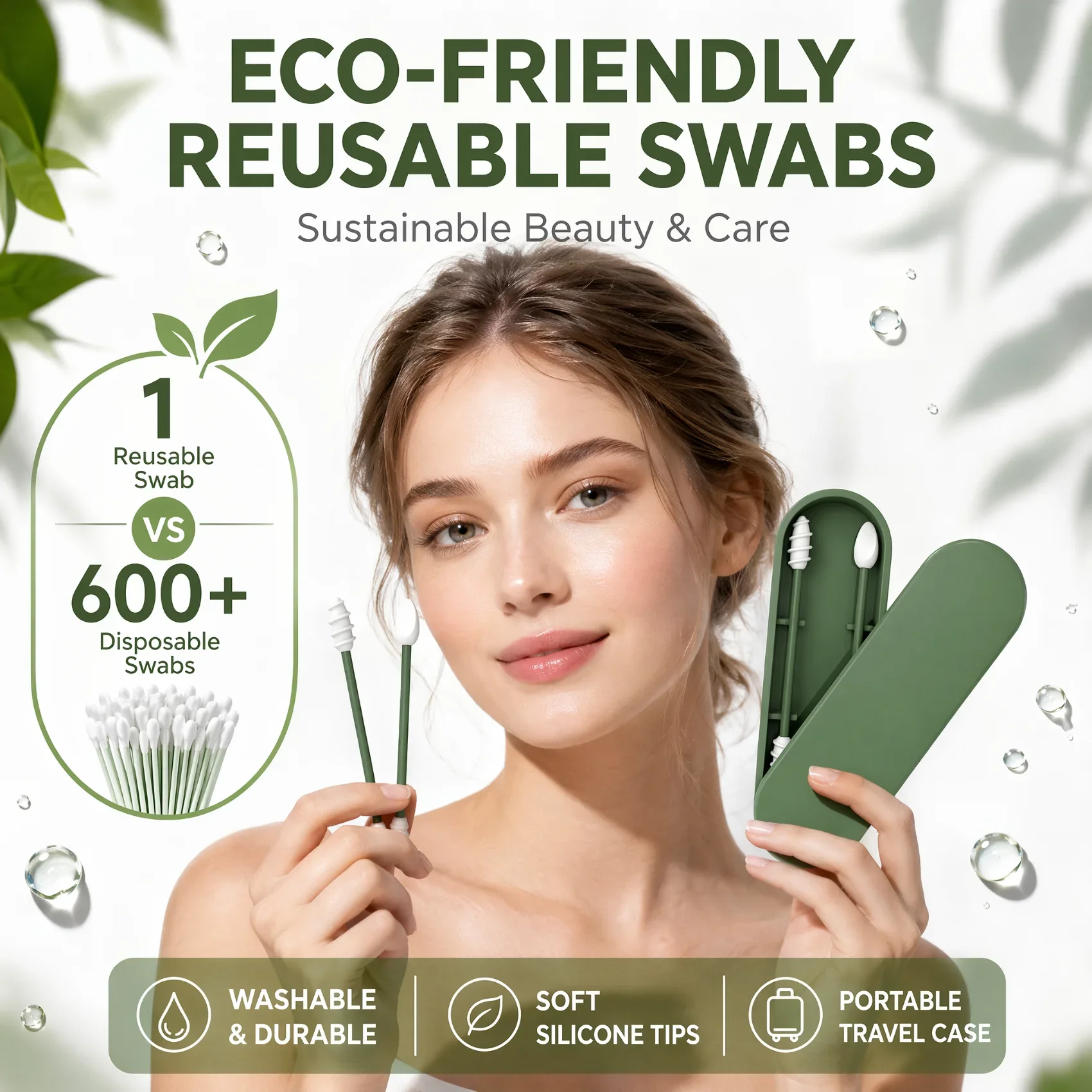 Reusable Silicone Cotton Swabs Ear Cleaner QTips Double Head Eco Friendly Washable Makeup Tool TravelCase ZeroWaste BeautyStick