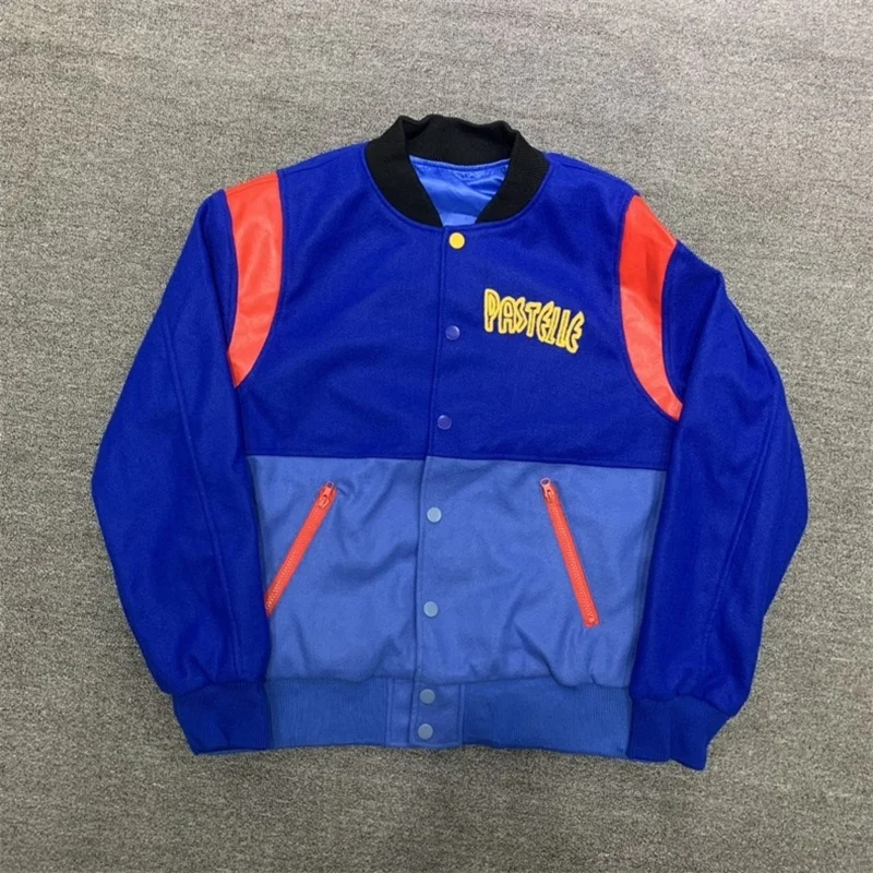 2023 Kanye West Varsity Jacket Pastelle Patchwork Letter Embroidery Jacket High Quality 1:1 Women's Baseball Coach Coat