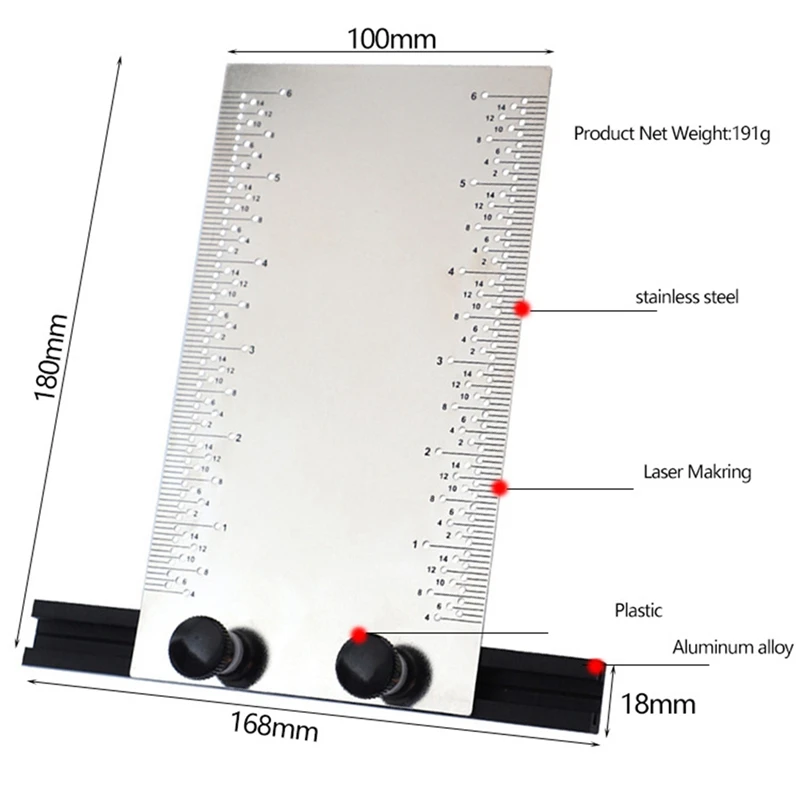 English Hole Ruler Stainless Steel With Base Multifunctional Woodworking Marking Ruler DIY Marking Tenon And Mortise Easy To Use