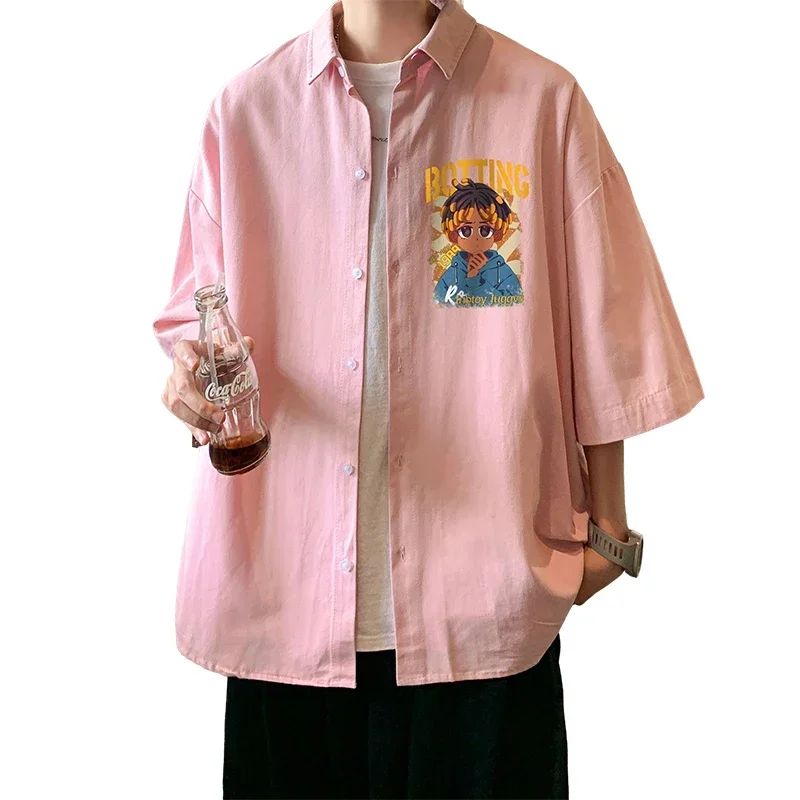 Men's Oversized Shirts Print 5XL Mens Blouse White Oversize Shirt Half Sleeves Summer Casual Wear for Men New Clothing image 3