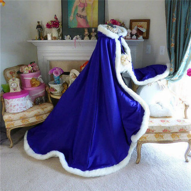 Fur Trim Satin Cloak Bridal Coat Shawl Wrap Renaissance Wedding Full Length Medieval Cape Newest Long section Shawl cloak