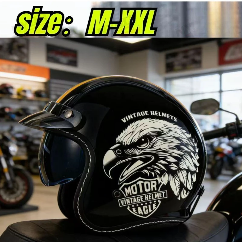 Retro Style 3/4 Motorcycle Helmet Open Face Half Helmet with Removable Liner Unisex Cruiser Bike Riding Gear