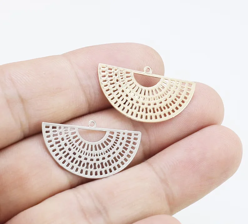 20pcs Half Round Pendant, Semi Circle Filigree Charm, Jewelry Making, Earring Findings, 27.4x15.8mm, Gold / Silver -RP265