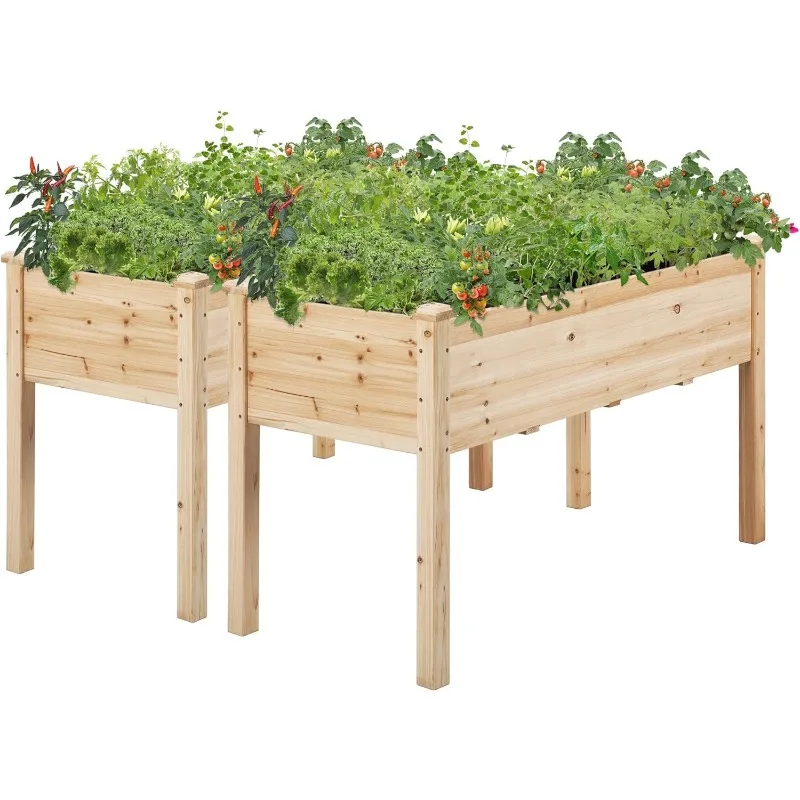 

2pcs Raised Garden Bed 48x24x30in Elevated Wooden Horticulture Planter Box with Legs Standing Growing Bed for Gardening/Backyard