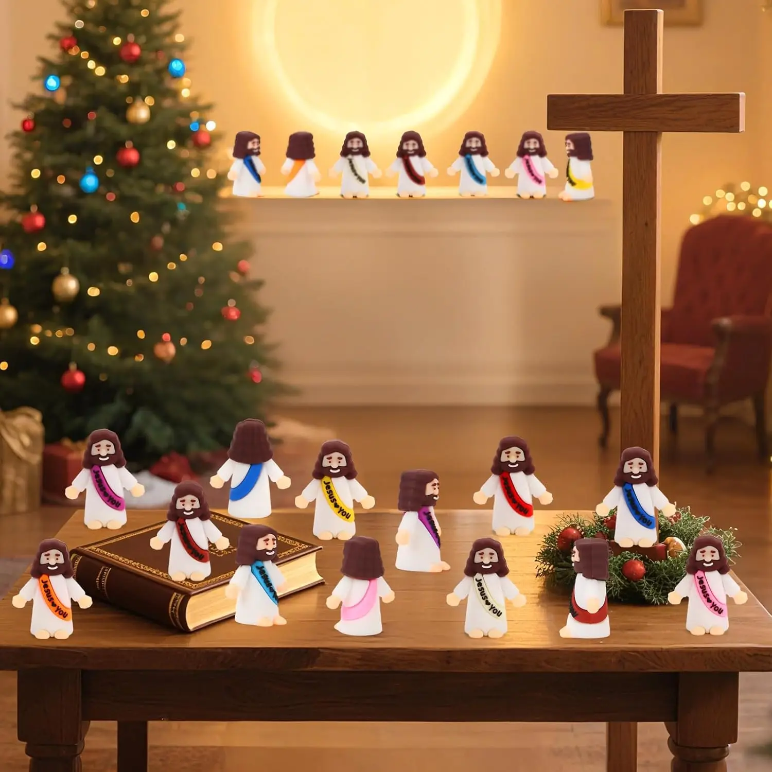 Figuras de Jesús para bebé, Mini figuras de Jesús te ama a granel para ocultar y buscar, recuerdos de fiesta religiosa, regalos de bautismo de Pascua, 60-300 Uds.