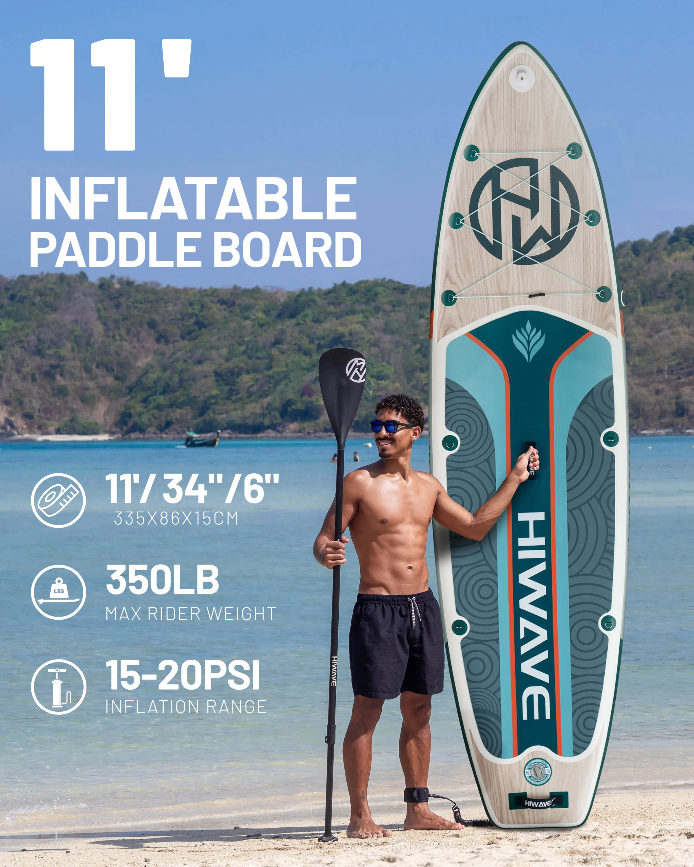 Hiwave Adult Stand Up extra breites aufblasbares Sub Surf Paddle Board 11 \'* 34 \'\'* 6\'\' Sup Board Kajak Angeln Schwimmen Outdoor-Spiel