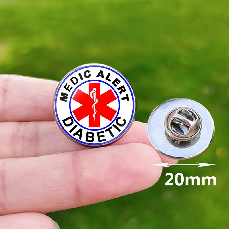 Type 1 Diabetic Stainless Steel Pins Emergency Medical Alert Glass Photo Coat Badges Brooch Nurse Accessories