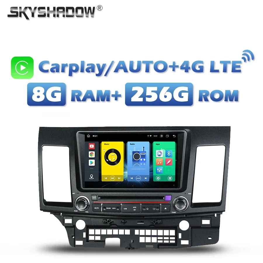 720P 4G SIM Carplay Car DVD Player DSP IPS Android 13.0 8G+256G GPS MAP RDS Radio wifi Bluetooth For MITSUBISHI Lancer 2006-2012