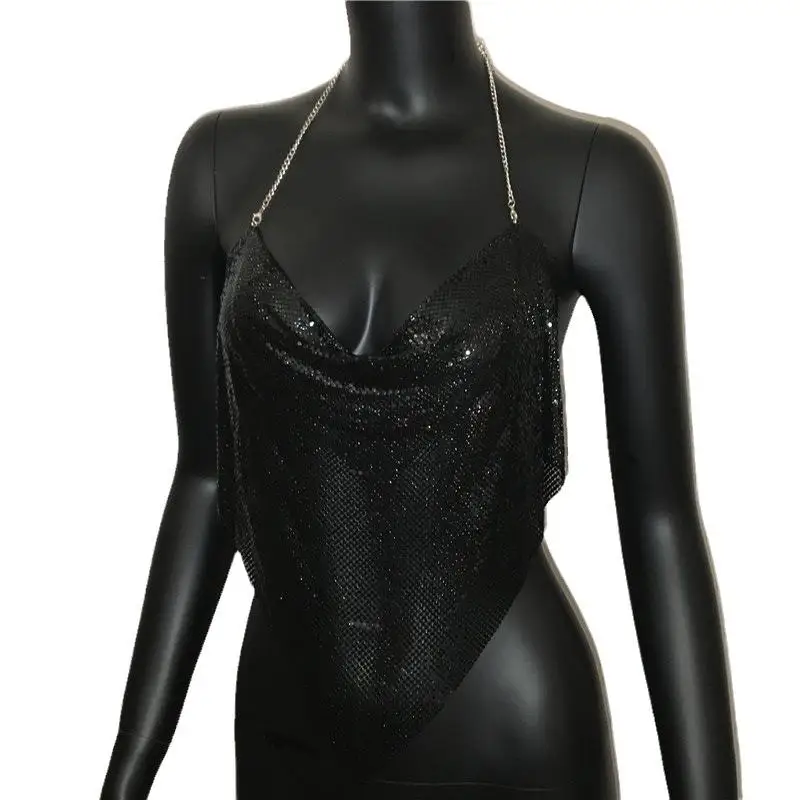 

Sexy Metal Sequin Strap Women's Top Par Faion Trendy Girl ter Ne Vest ort Length A-Line Wide oulder Strap