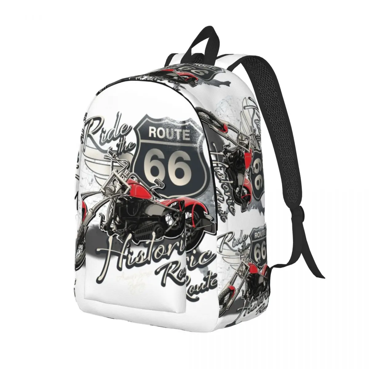 Custom US 66 Biker Canvas Backpacks for Men Women  College School Route 66 America Highway Motorcycle Bag Print Bookbag