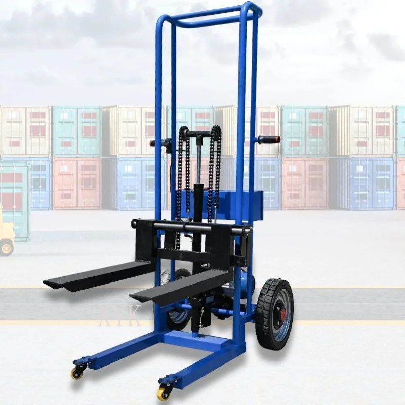 Electric Powered Hand Cart Hydraulic Elevated Stacker Portable Mini Forklift For Cargo Transport Stacking Work