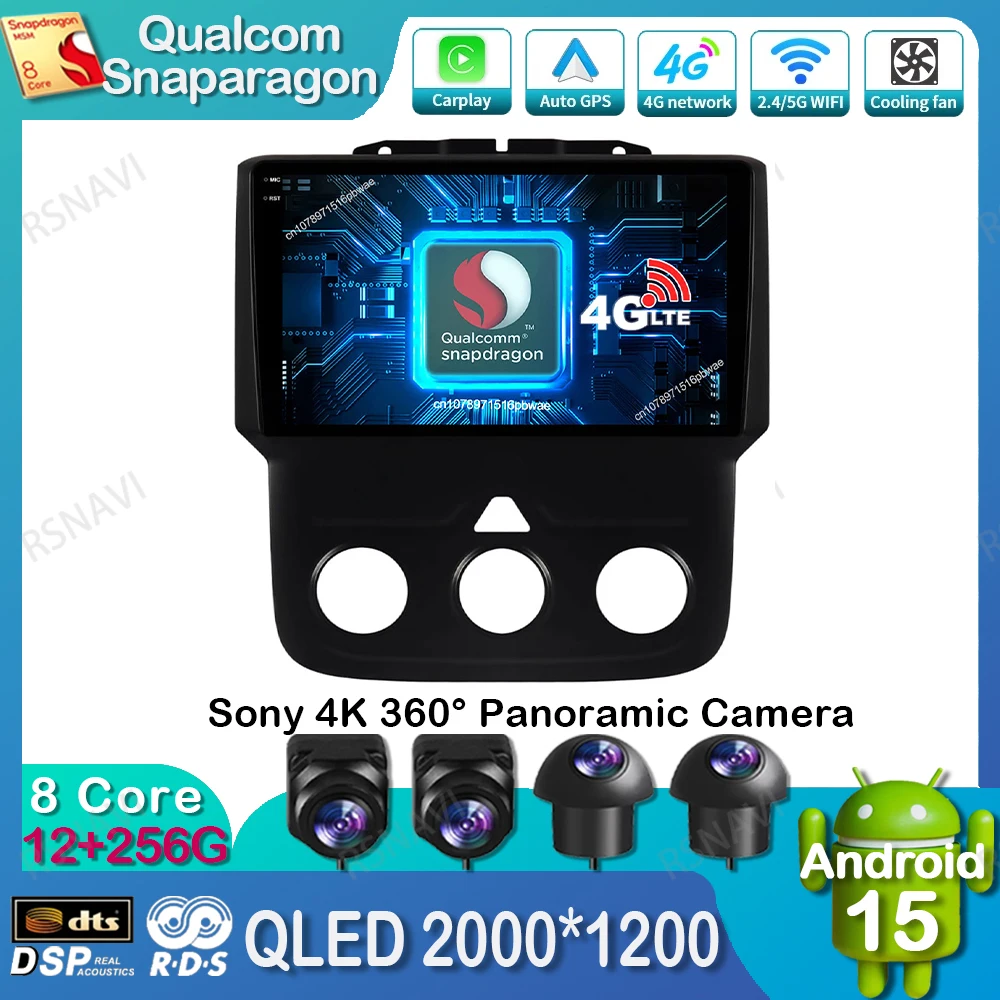 

Android 15 Car Radio For Dodge RAM 1500 2500 2013-2019 Viedo Player BT GPS Qualcomm Stereo Wireless Carplay Auto 4G LTE 5G WIFI