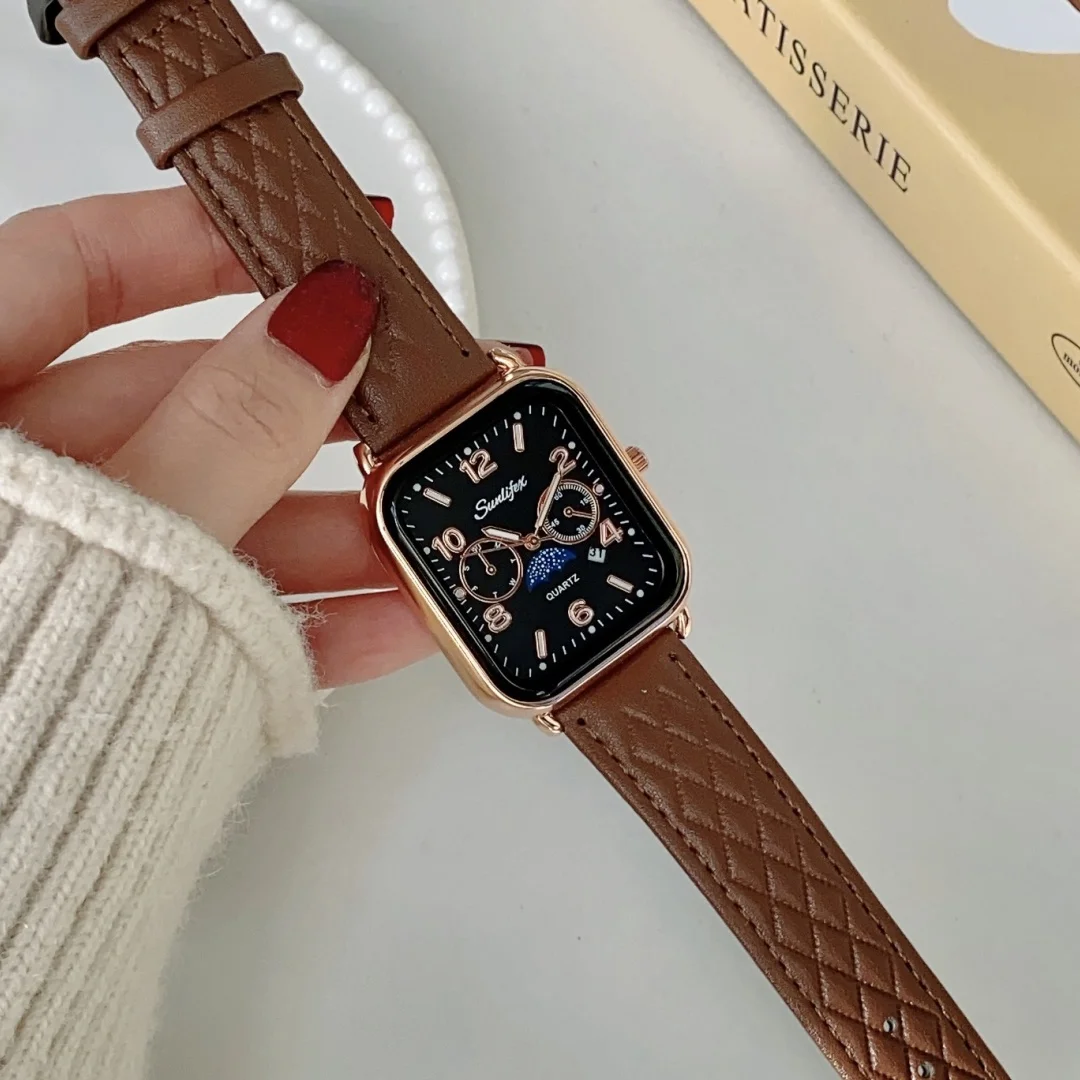 Casual Square Women's Watch Sports Analog Quartz Watches Fashion Big Dial Leather Band Wristwatch Female Clock relojes de mujer