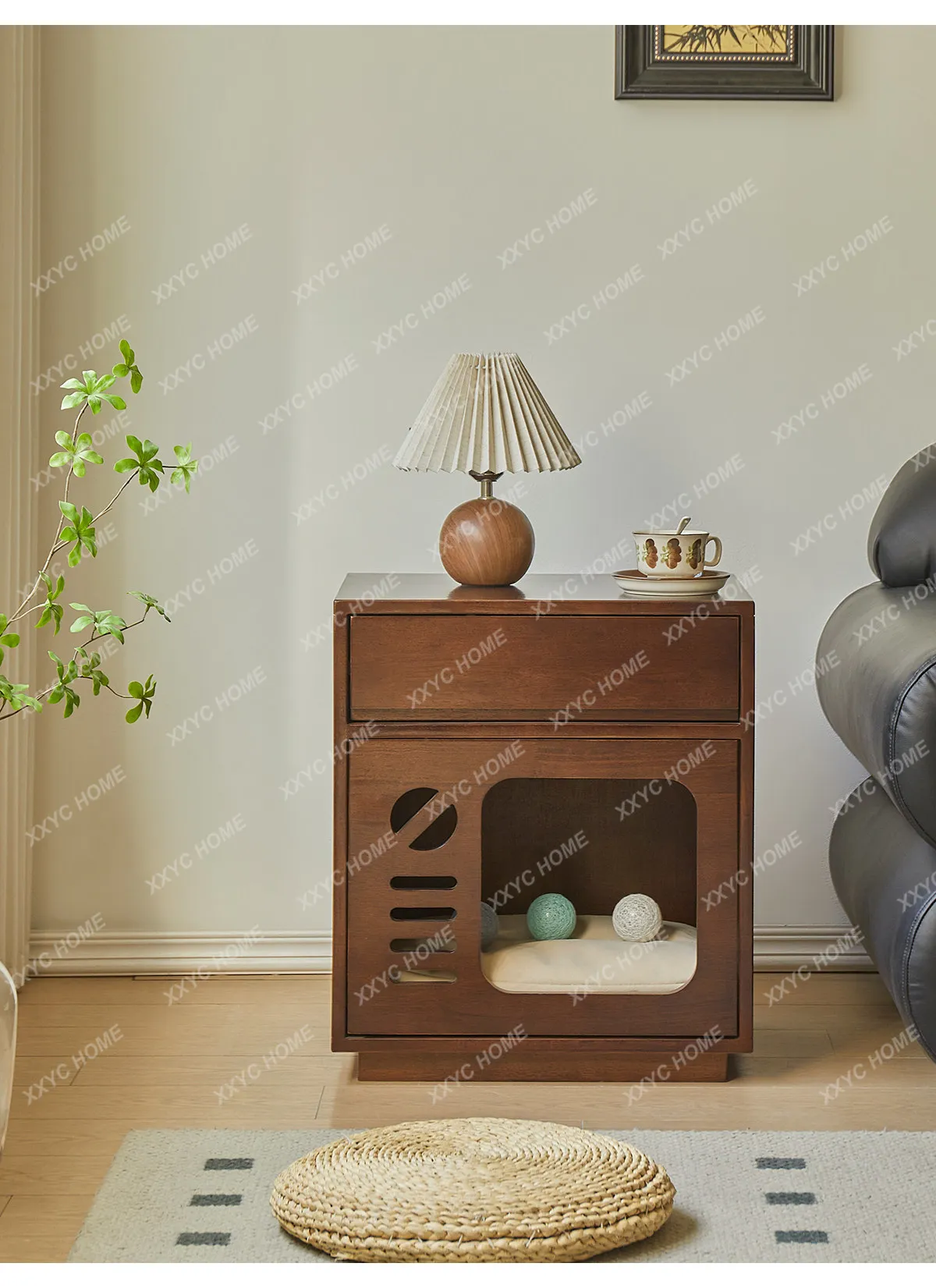 All solid wood cat nest bedside table storage integrated multi-functional tree hole small bedside table