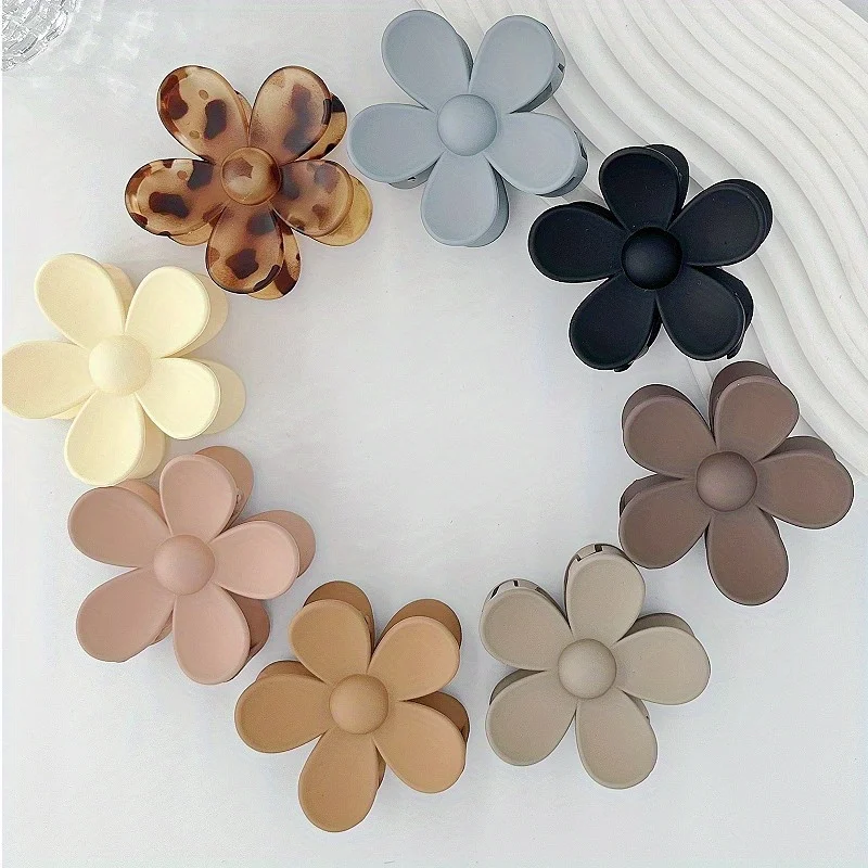 8PCS/SET Ladies Multi-color matte texture Flower shaped plastic hair claw combination set Bohemian style long hair thick hair su