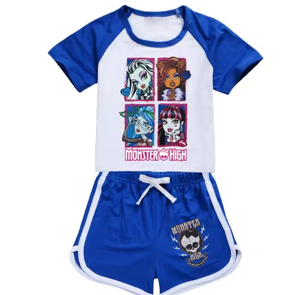 Funny Monster High Graphic T Shirt Kids Cartoon Printed T-shirt Shorts 2pcs Set Toddler Girls Sportsuits Boys Streetwear