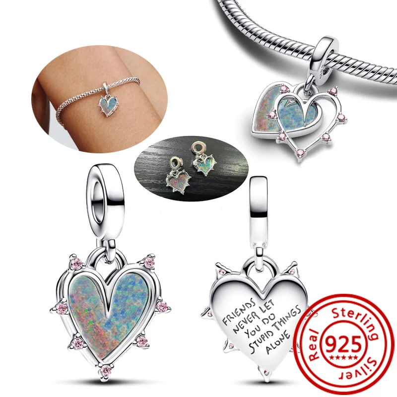 New 925 Sterling Silver Friendship Double Heart Pendant Sloth Frog Backpack Beads Fit Original Pandora Charms Bracelet Jewelry