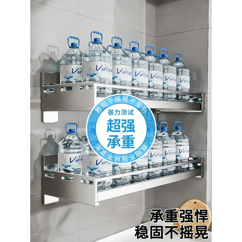 

Stainless steel kitchen microwave oven rack Wall-mounted multi-functional non-punching wall-mounted seasoning pot storage rack