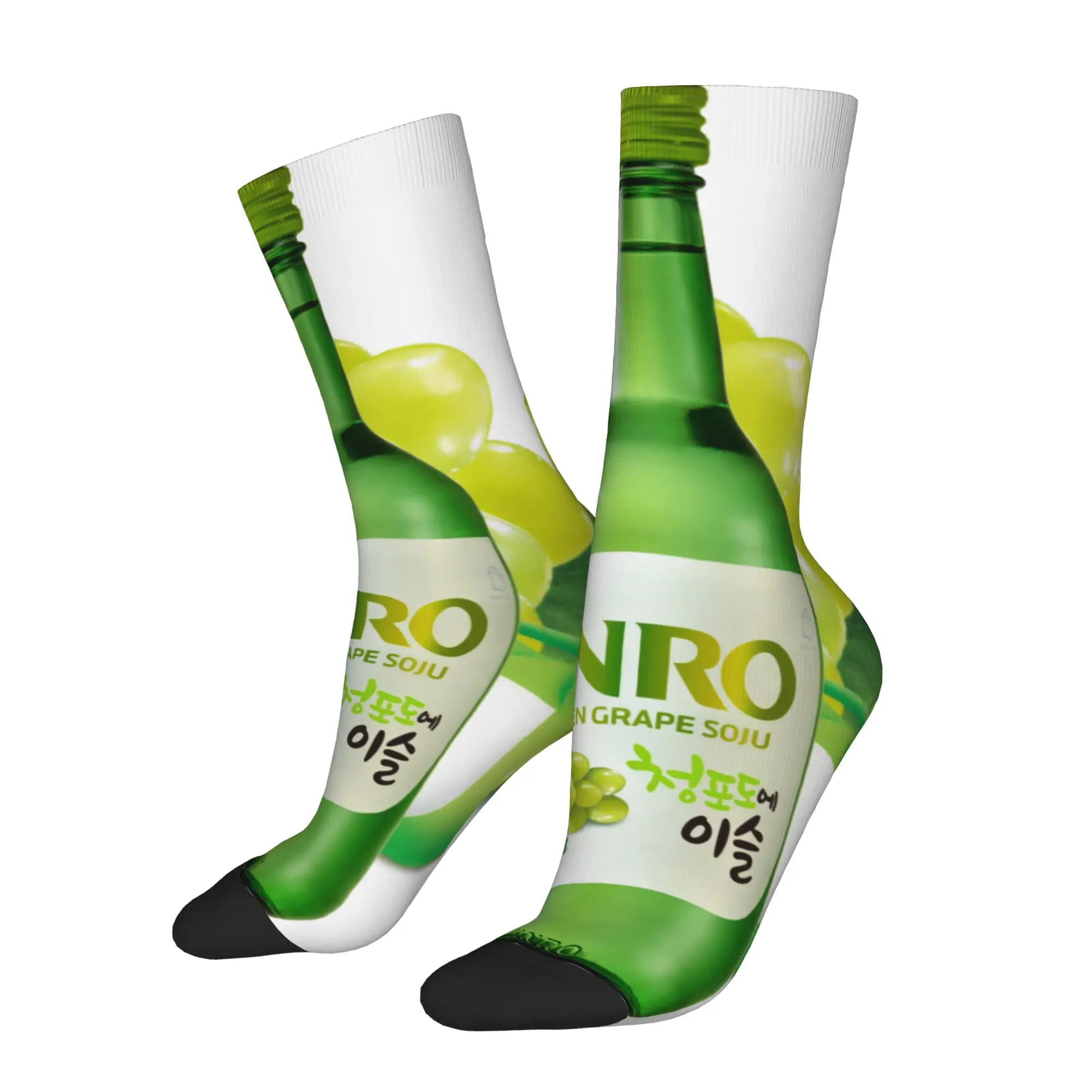 Calcetines divertidos jJinro jJinro con diseño de botella de Soju de uva verde, calcetines informales con estampado de patrón sin costuras de Hip Hop para hombre