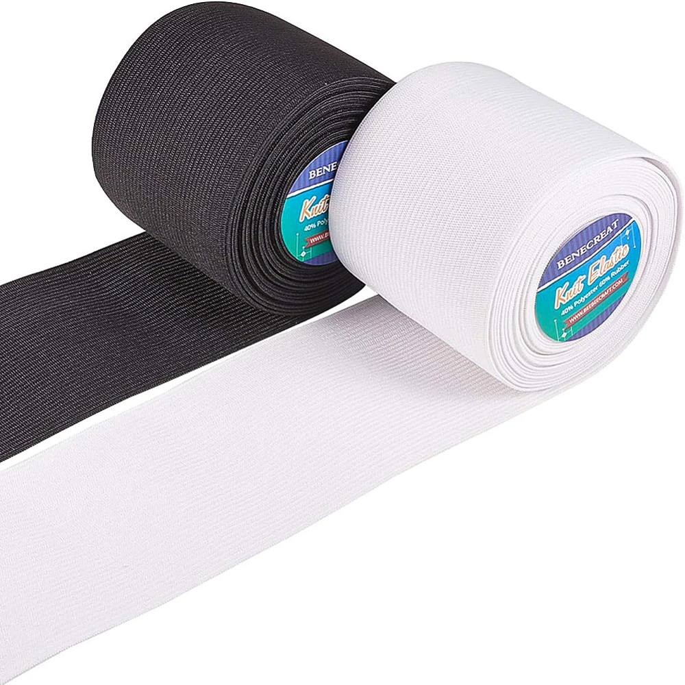 

10 Meters/11 Yards 70mm Wide Heavy Stretch Elastic Band High Elasticity Knit for Sewing Project (5 Meters/Roll White Black)