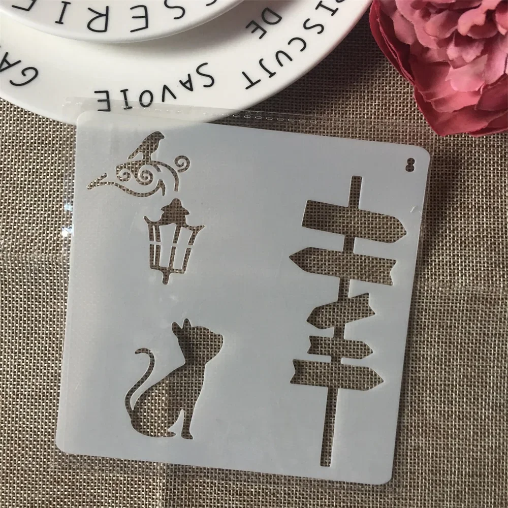 4Pcs 13cm Cat Dog Girl Lover Road Sign DIY Layering Stencils Painting Scrapbook Coloring Embossing Album Decor Card Template