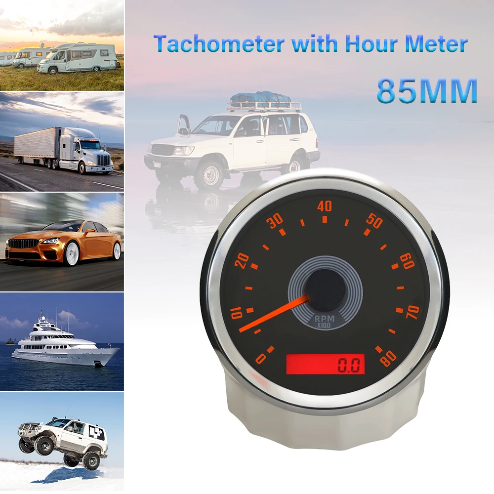 

ELING Waterproof 85mm Classical Tachometer 0-8000RPM 0-10000RPM REV Counter with Hourmeter with Backlight for Car Limousine
