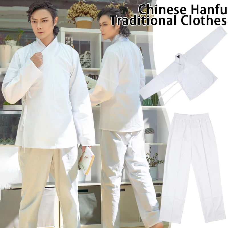 

Men Cotton White Improved Underwear Pajama Pants Men Chinese Traditional Clothing Male Hanfu Lining Ancient Style Kimono Tops