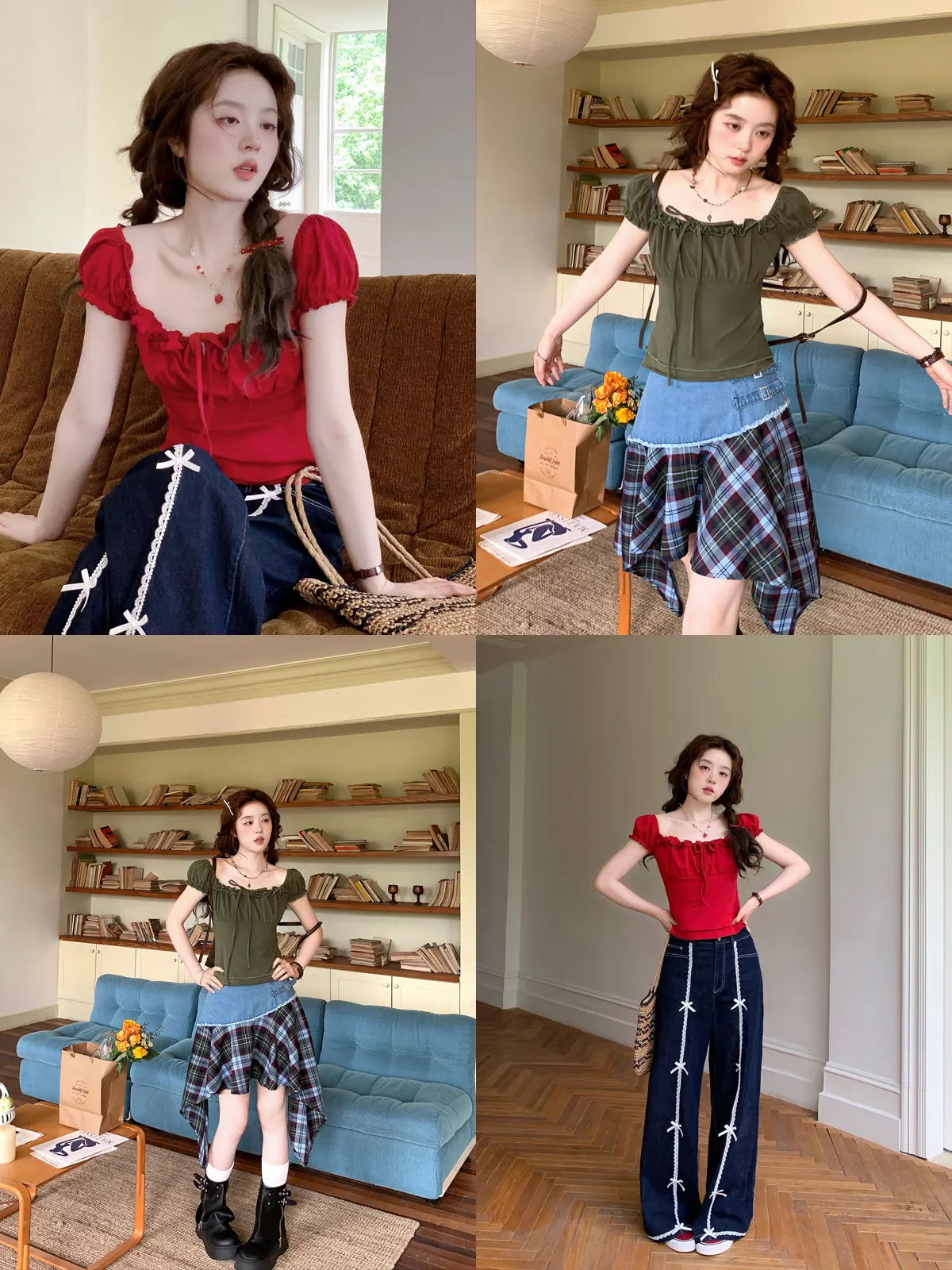 

Cheese Eating Large Mouth Women's Summer Slim Fit irt Bubble Sve Square Collar ort Sle Pleated Casual Faion Top