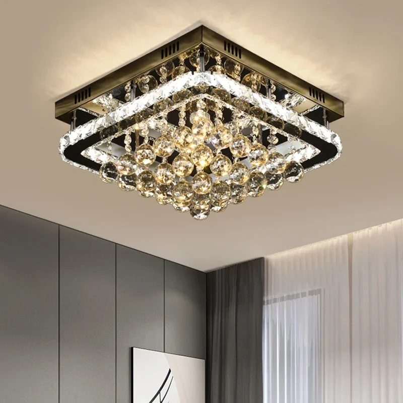 Modern Luxury Crystal LED Chandelier For Living Room Bedroom Dining Room Kitchen Ceiling Lamp Silver Chrome Remote Control Light