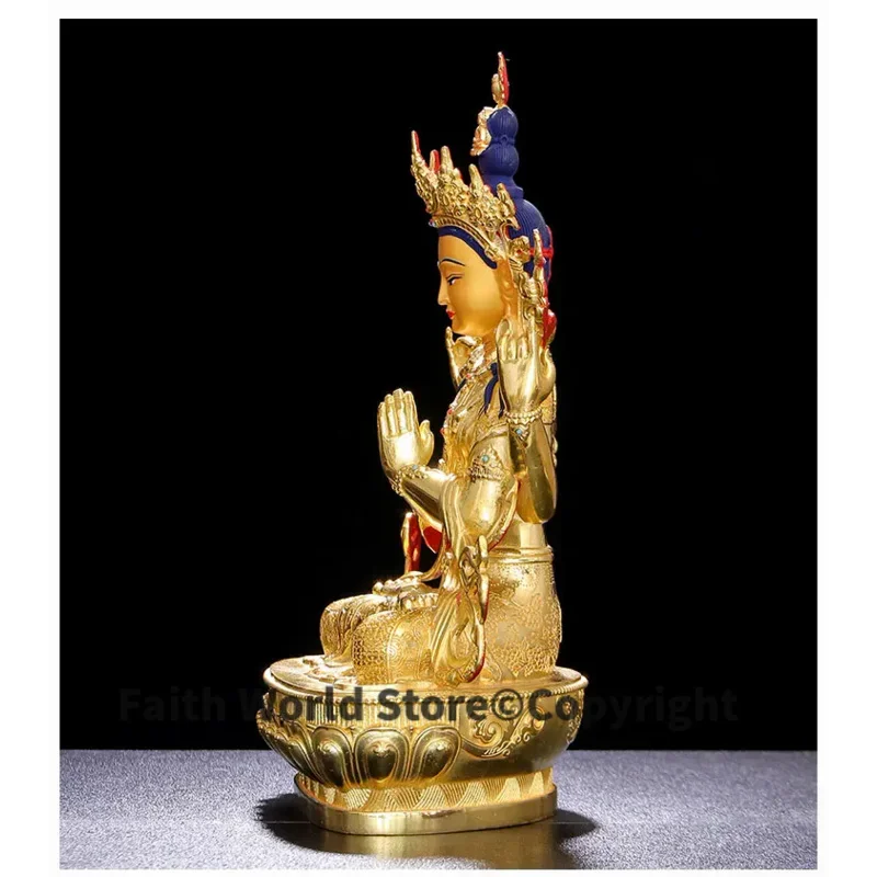 GOOD Buddha 21cm large HOME efficacious Protection # Buddhism Tibetan Nepal Gilded gold Four-armed Avalokitesvara buddha statue