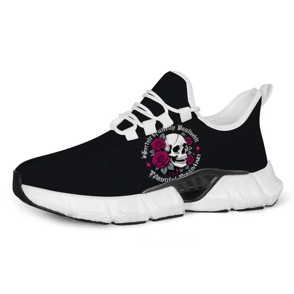 حذاء رياضي للرجال مع جمجمة وورود وردية مطبوعة أحذية رجالية كاجوال قابلة للتنفس أحذية رياضية خفيفة الوزن وناعمة #2